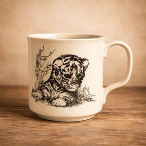 Vintage Small World Greetings Tiger Cub Mug Wildlife Ceramic Coffee Cup